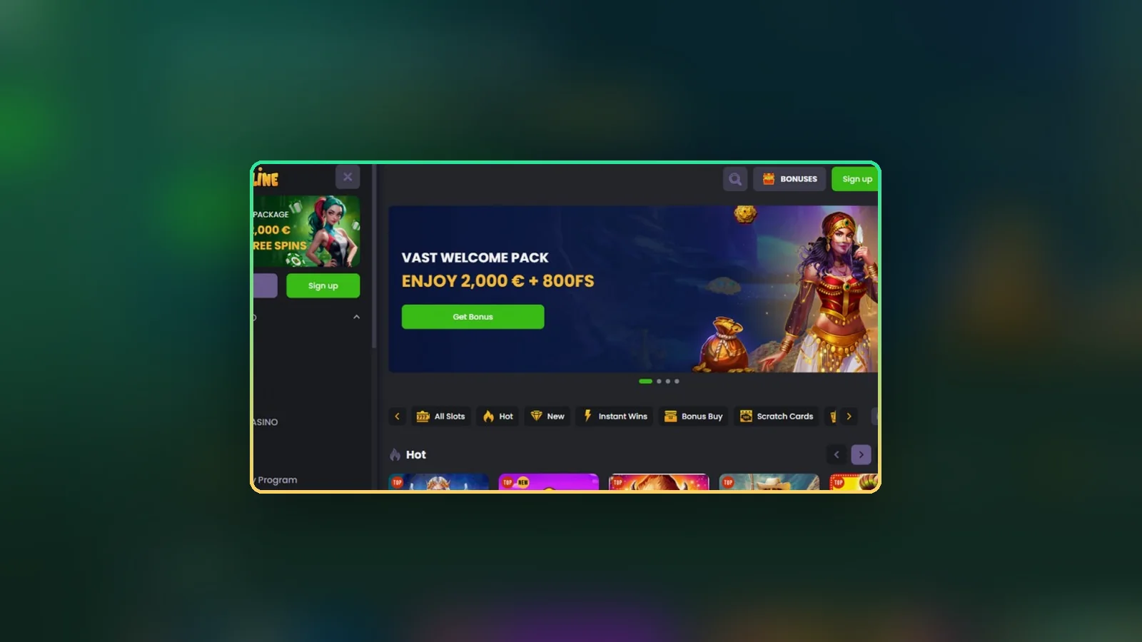 Lobby del casinò Spinline aperta nel browser del telefono